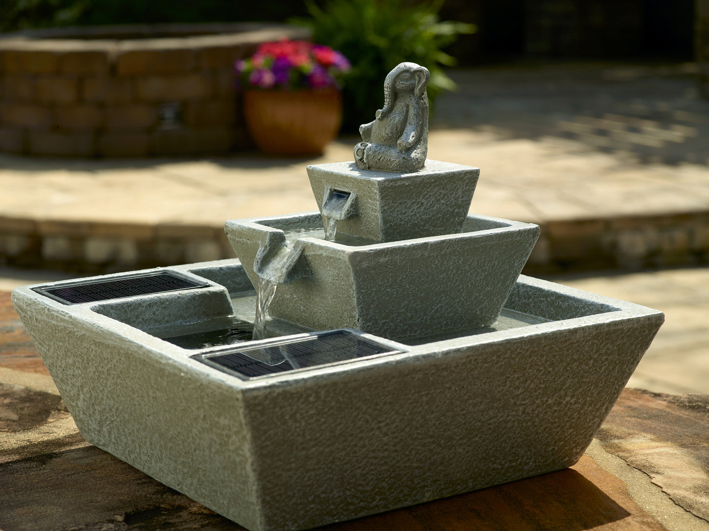 Zen Elephant Solar Fountain – Weathered Stone