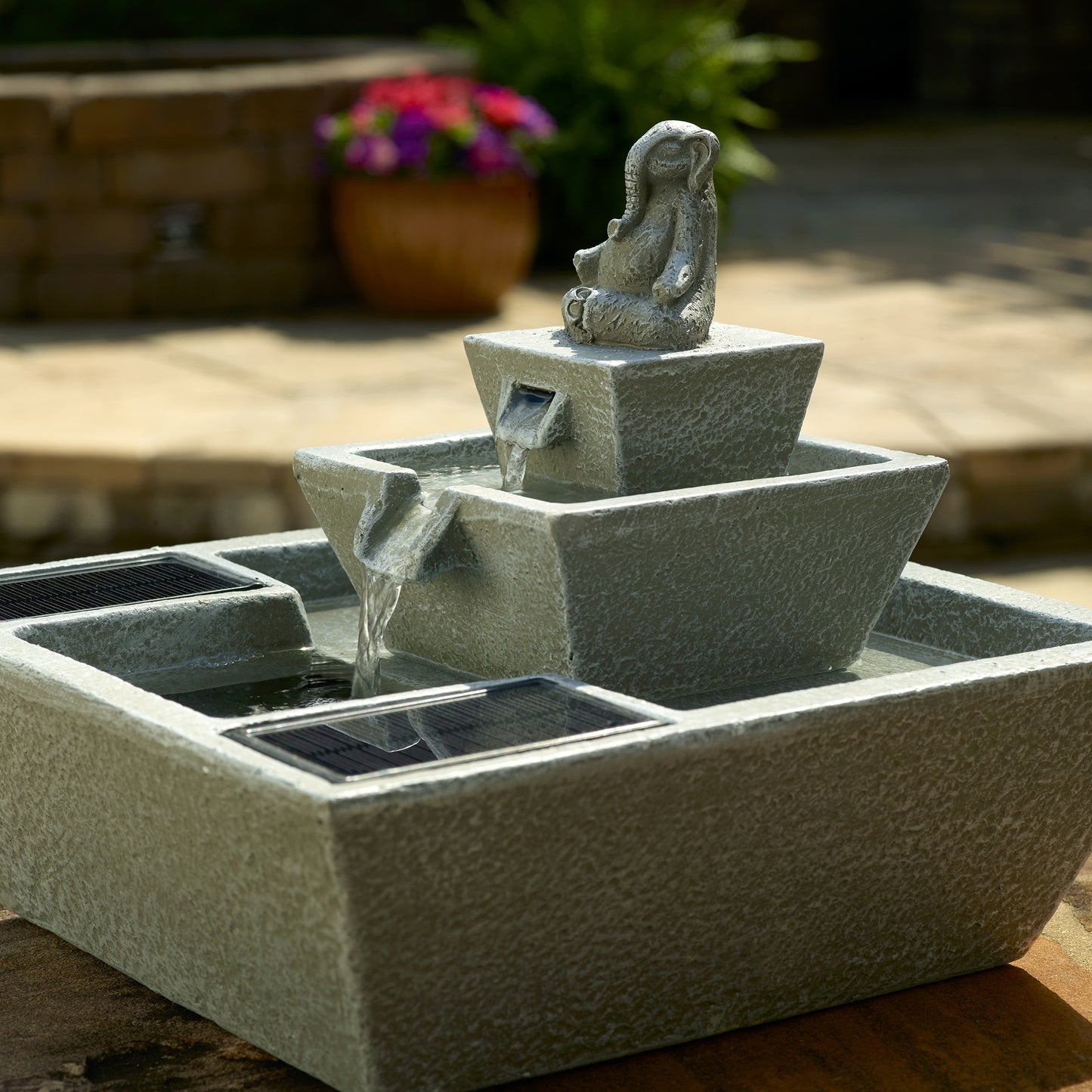 Zen Elephant Solar Fountain – Weathered Stone