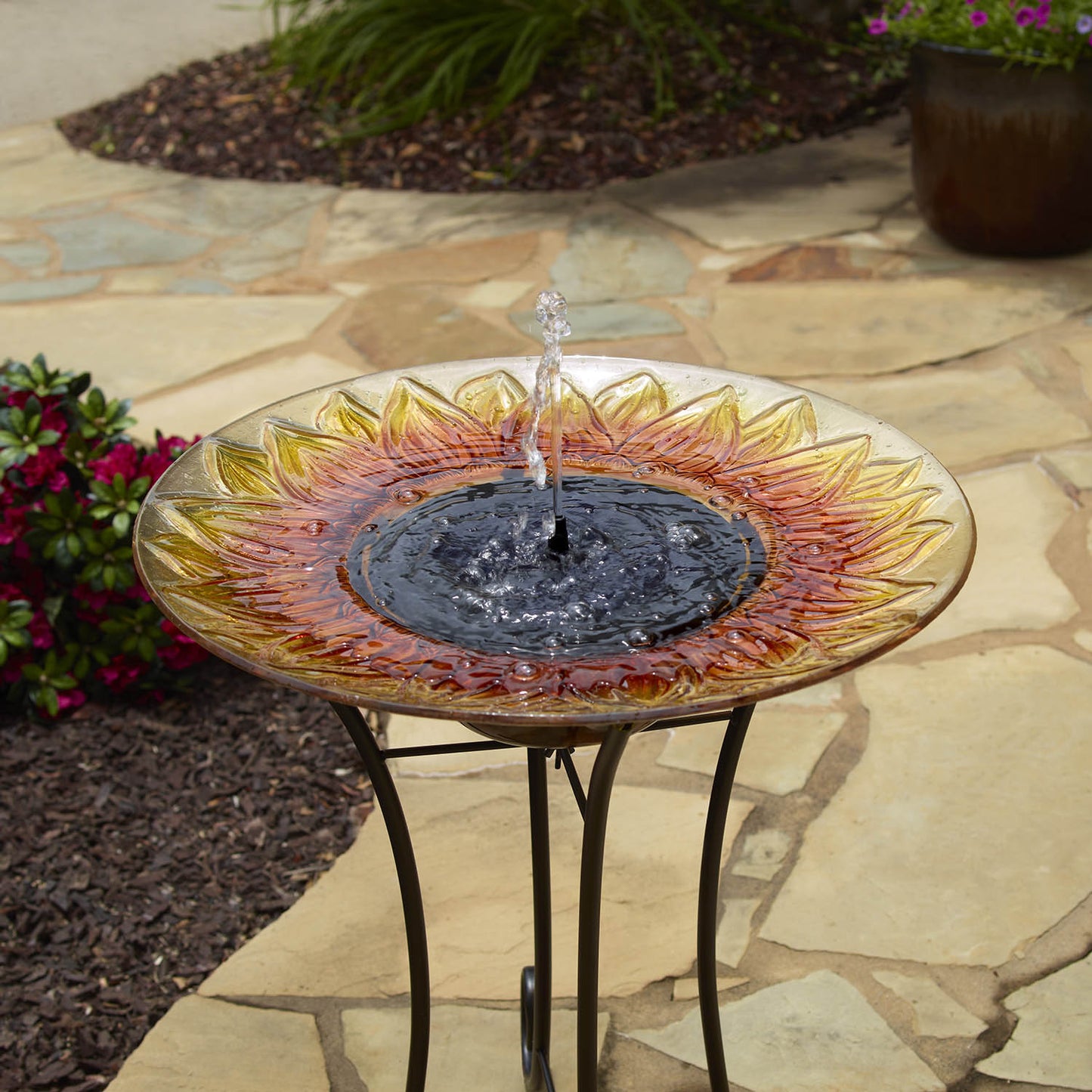 Sunflower Glass Solar Birdbath