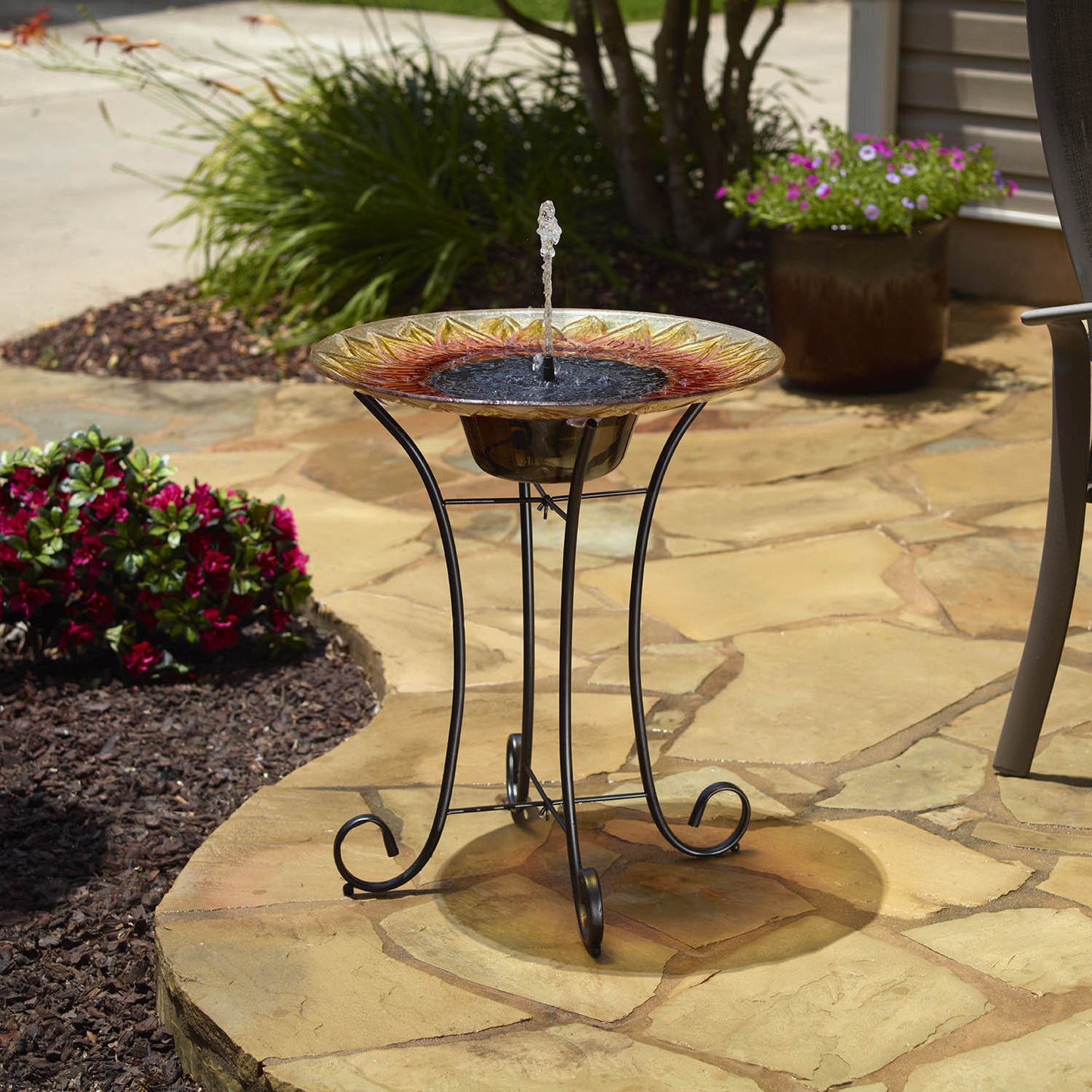 Sunflower Glass Solar Birdbath