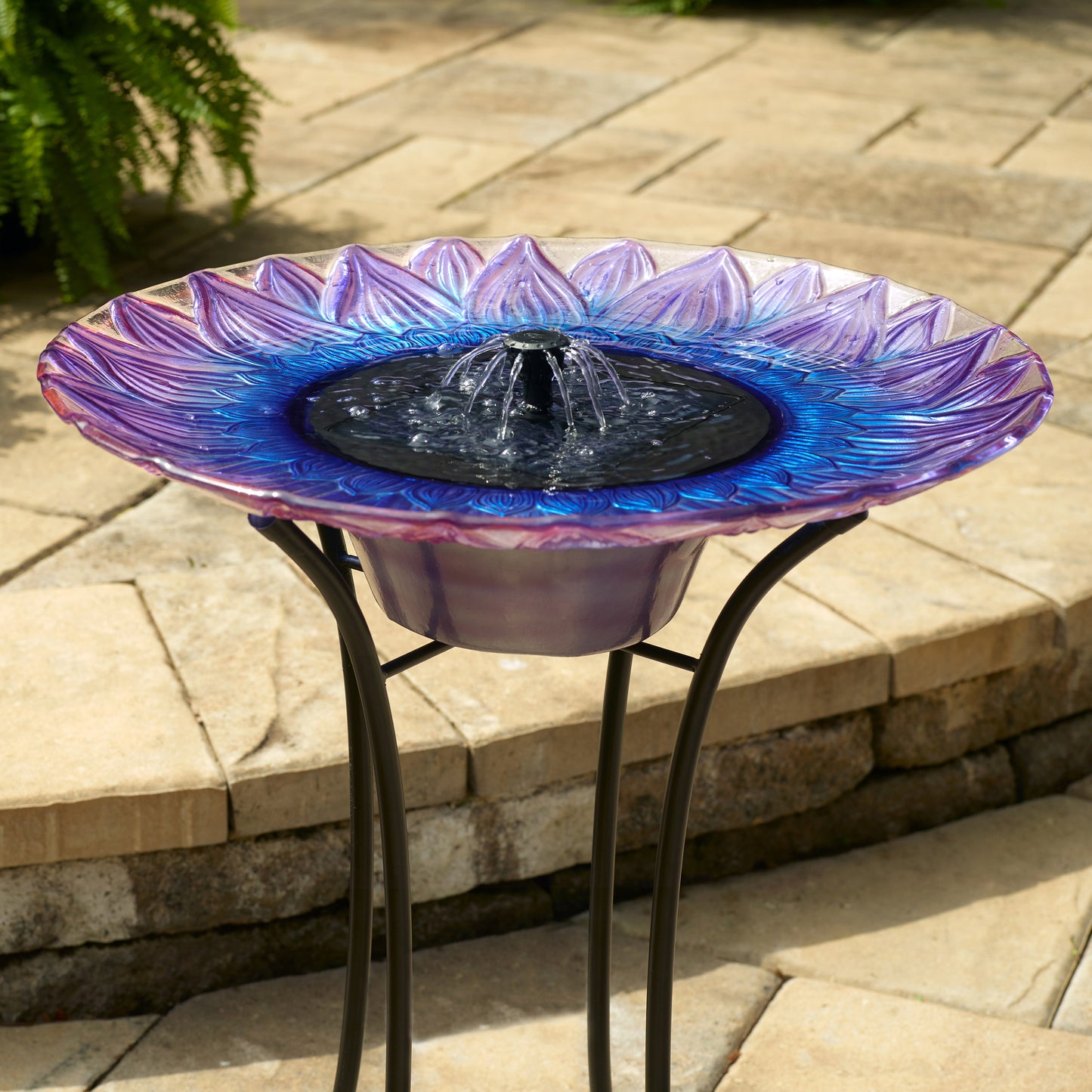 Bell Flower Glass Solar Birdbath
