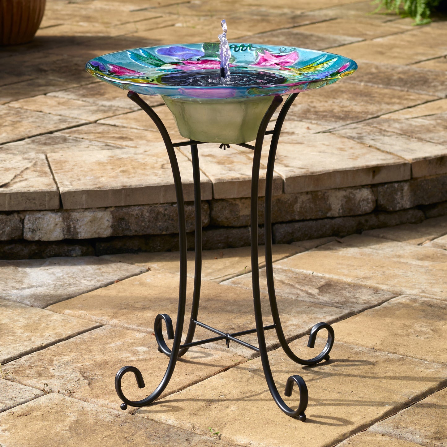 Hummingbird Glass Solar Birdbath