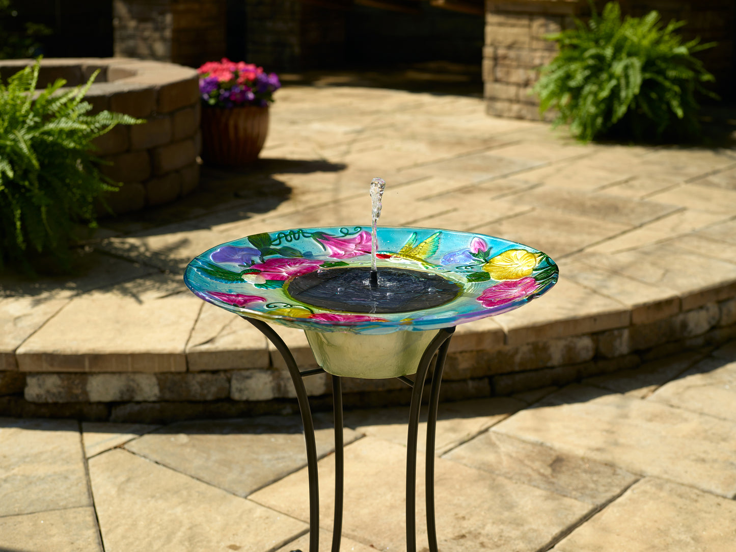 Hummingbird Glass Solar Birdbath