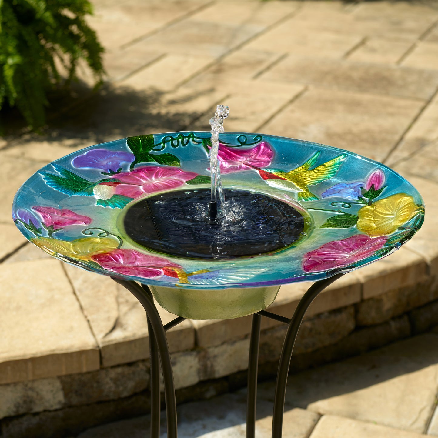 Hummingbird Glass Solar Birdbath