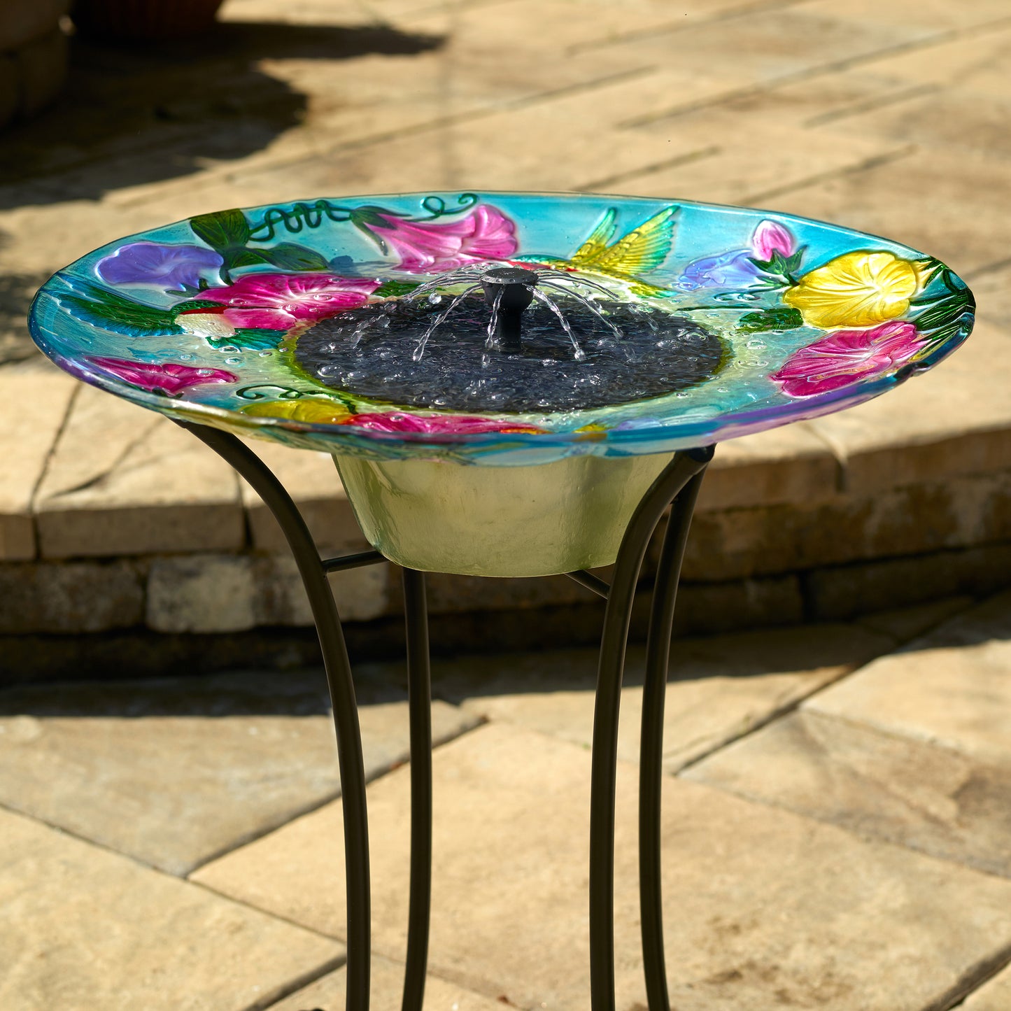 Hummingbird Glass Solar Birdbath