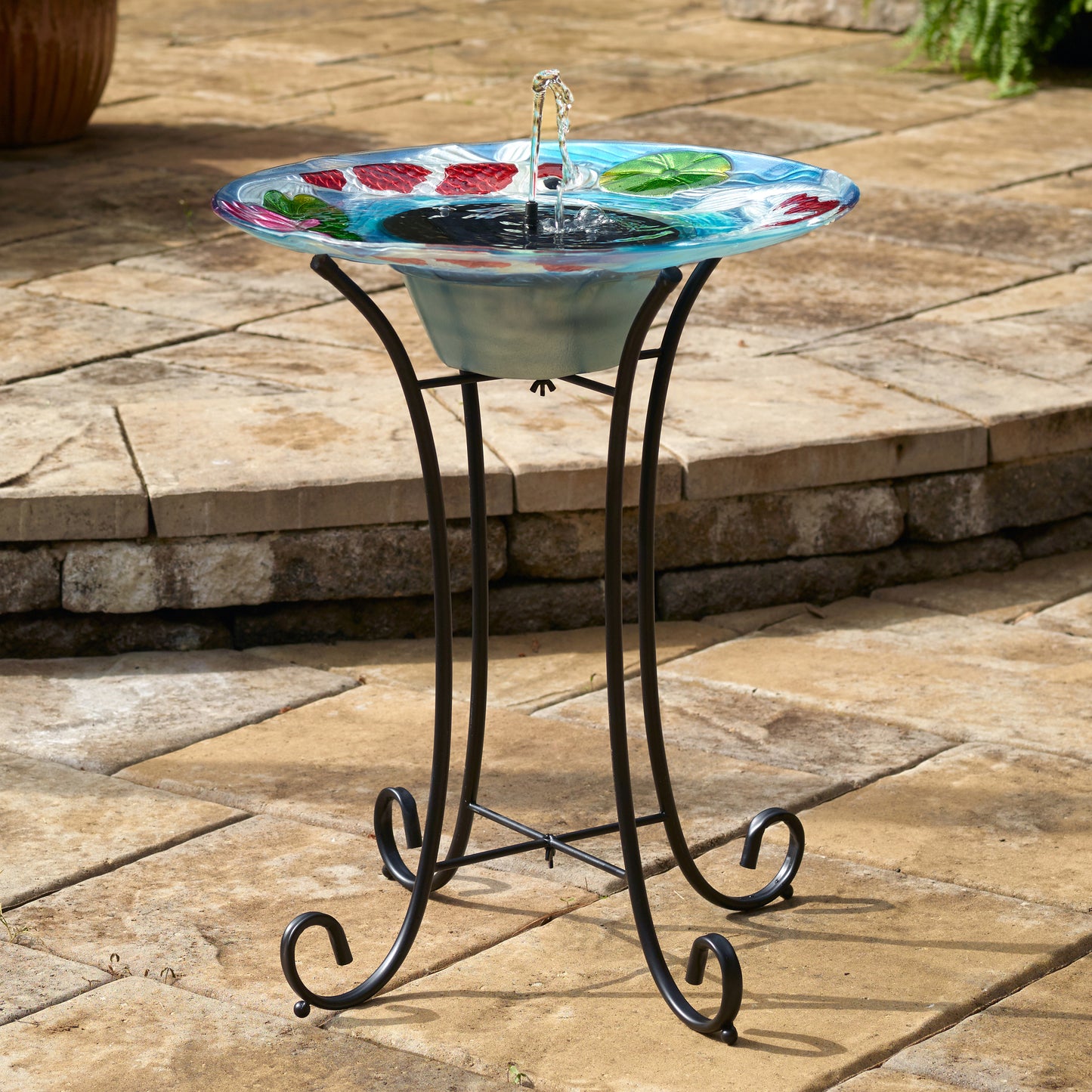 Koi Fish Glass Solar Birdbath