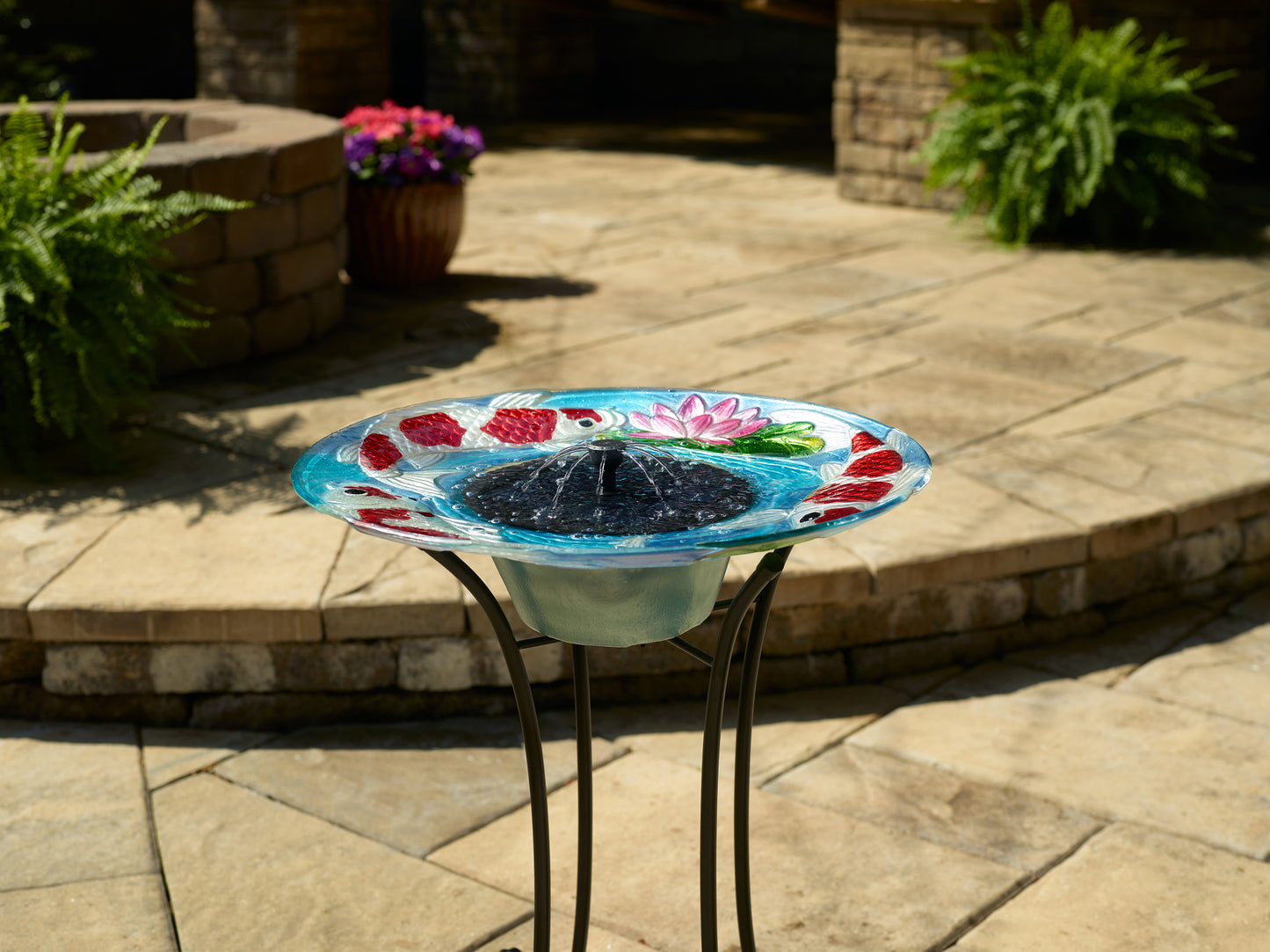 Koi Fish Glass Solar Birdbath