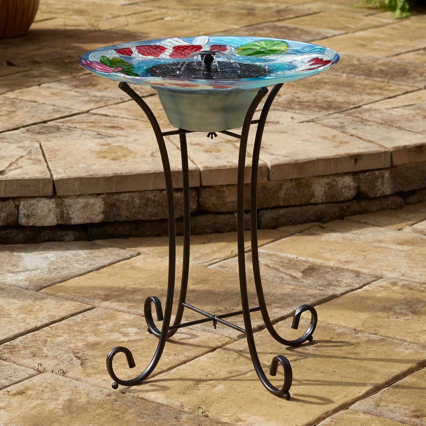 Koi Fish Glass Solar Birdbath
