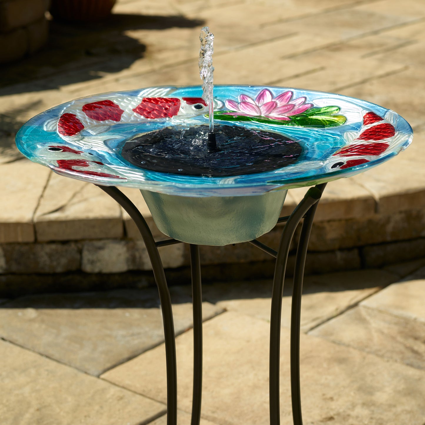 Koi Fish Glass Solar Birdbath