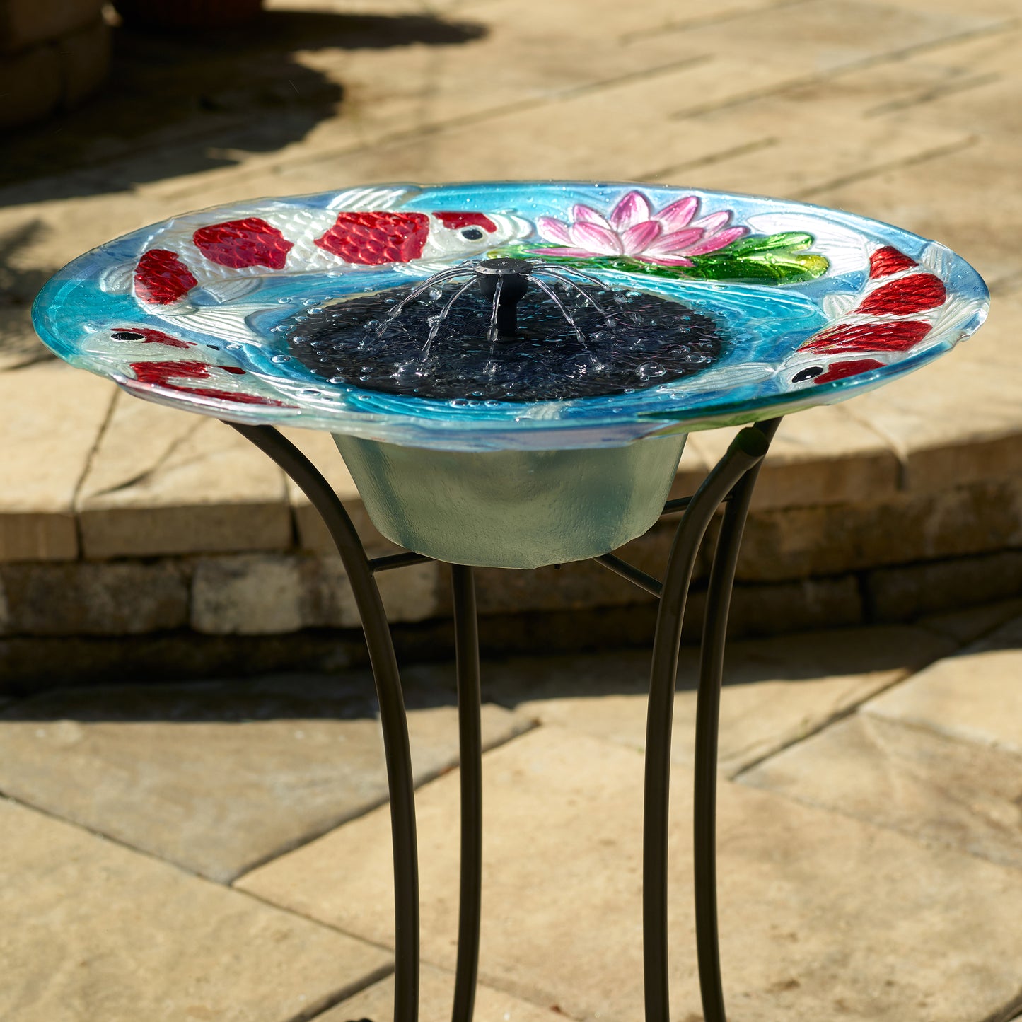 Koi Fish Glass Solar Birdbath