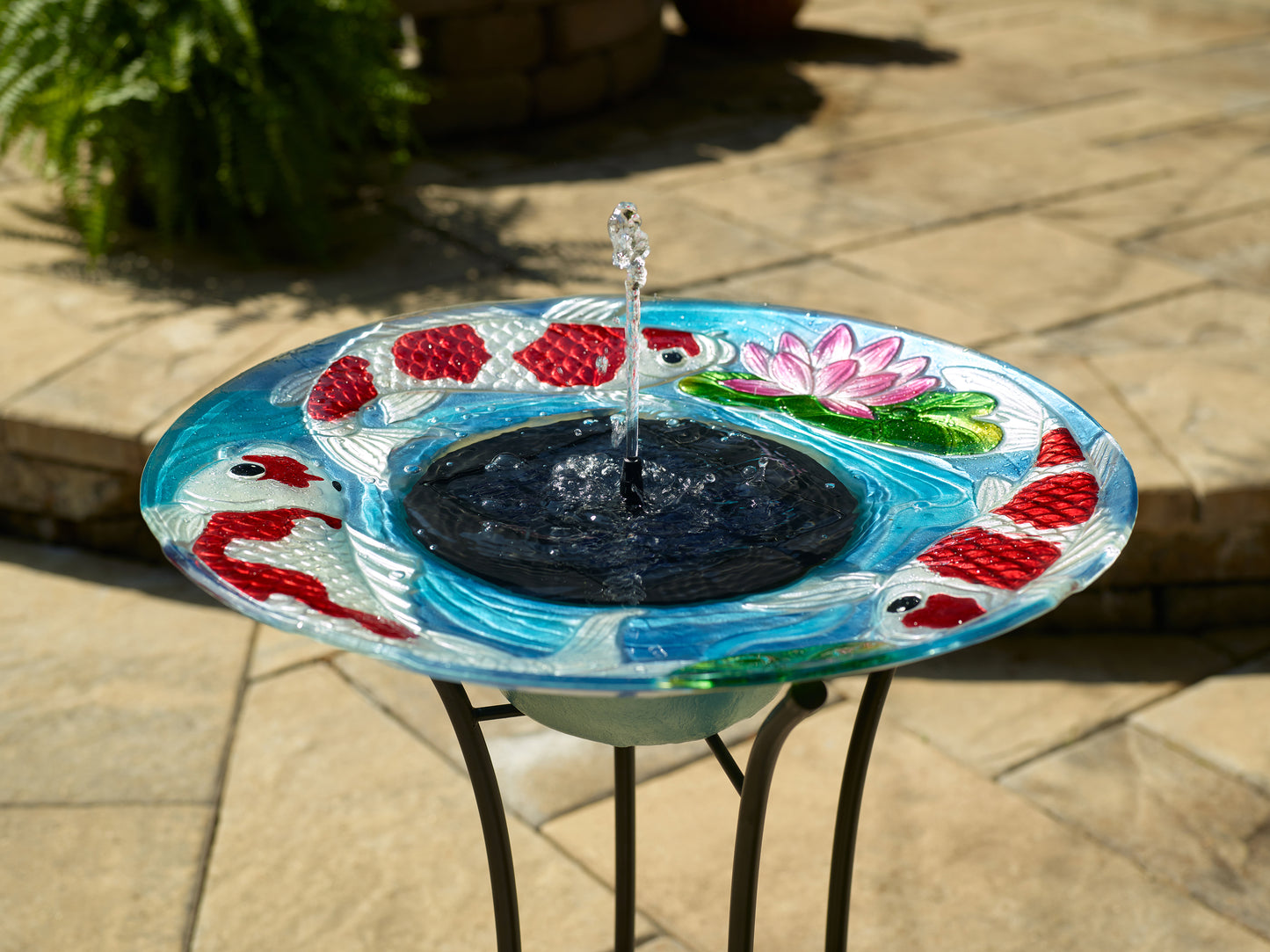 Koi Fish Glass Solar Birdbath