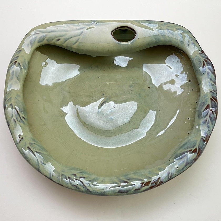 Cream/Green Bowl for Ceramic TableTop Fountain