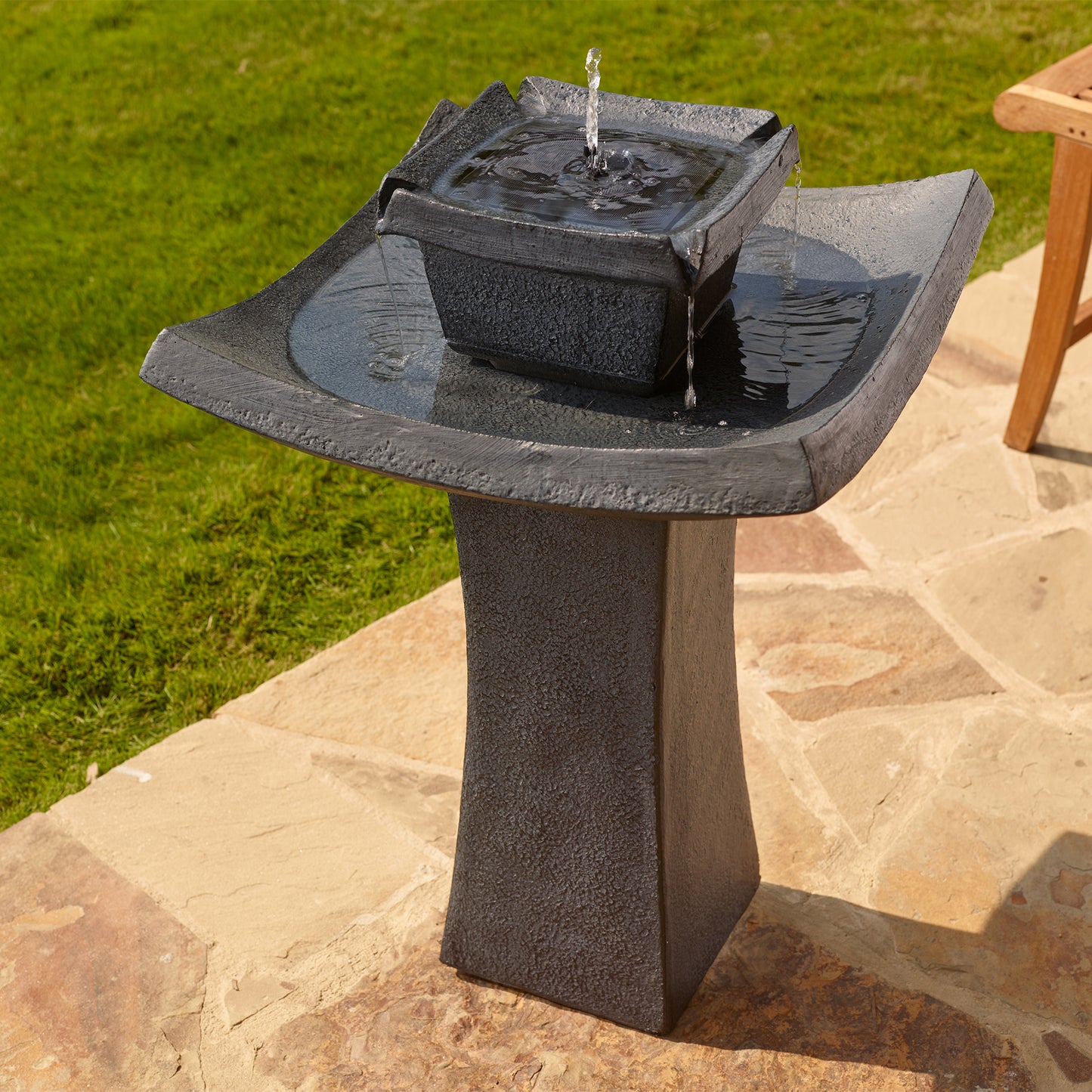 Mahayana Zen 2-Tier IntelliSOLAR Fountain with Remote - Aged Iron