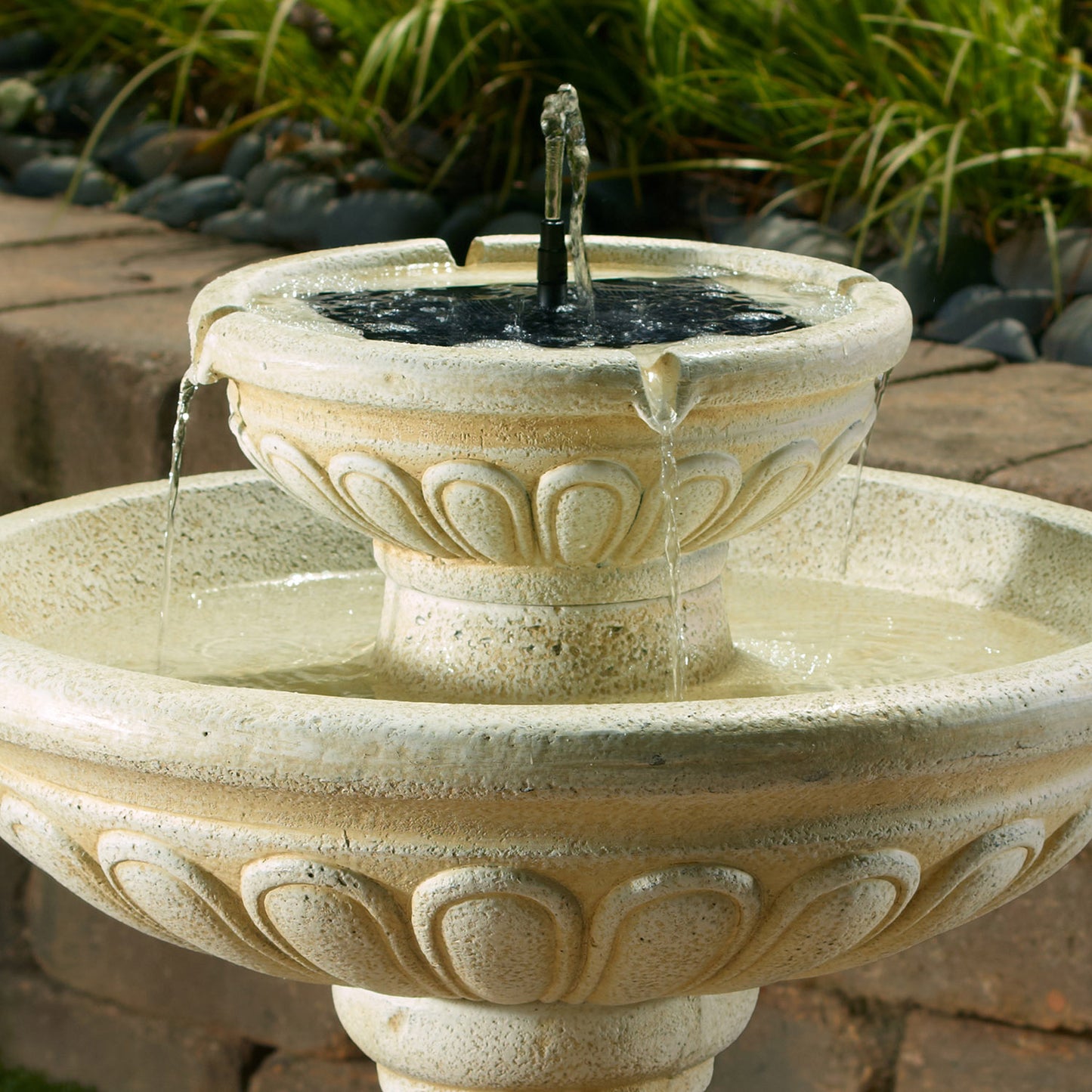 Palermo 2-Tier Solar-on-Demand Fountain - Antique White