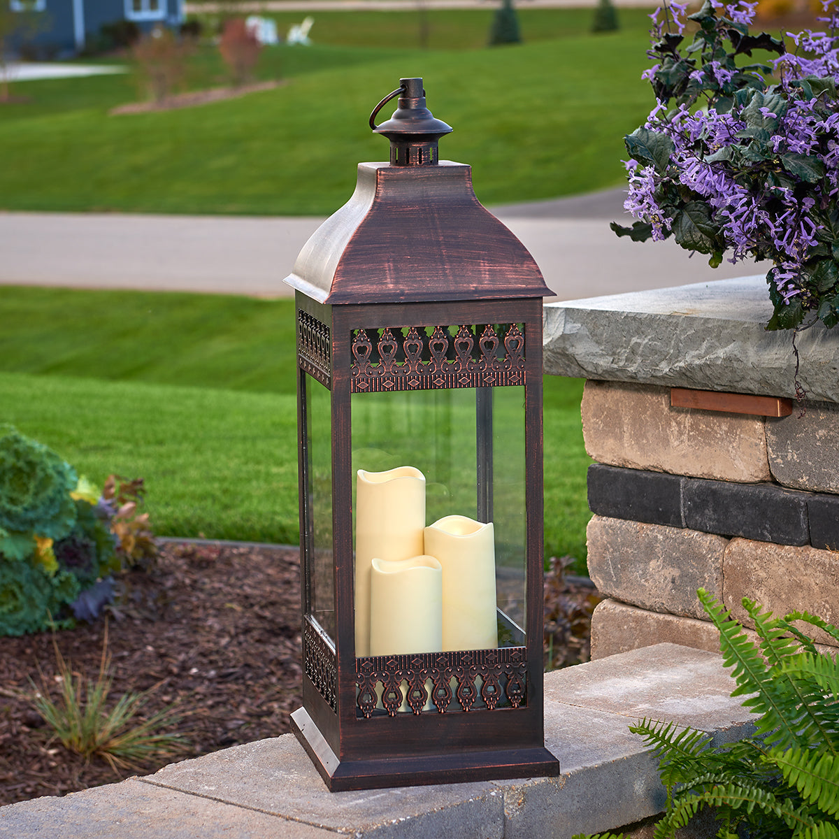 San Nicola Triple LED Candle Lantern - Bronze (28"H)
