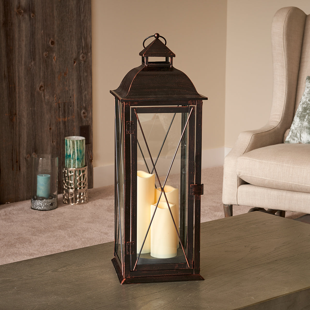 Salerno Triple LED Candle Lantern (27"H)