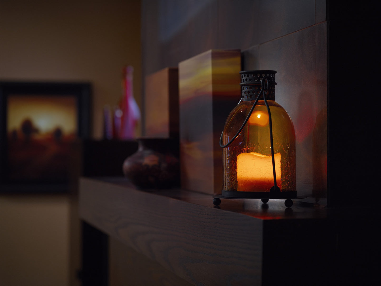 Monaco 9" H Glass LED Candle Lantern - Amber