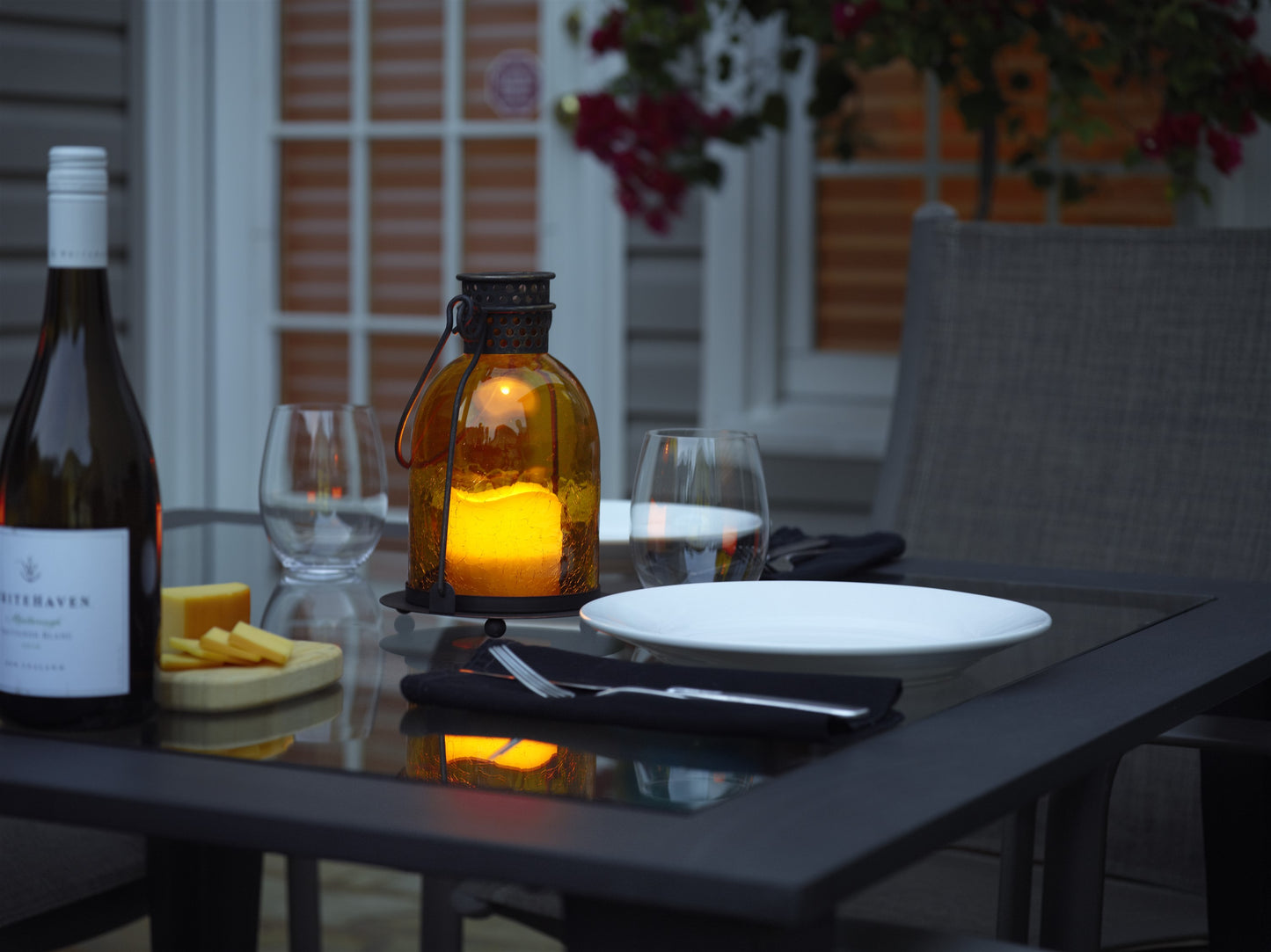 Monaco 9" H Glass LED Candle Lantern - Amber