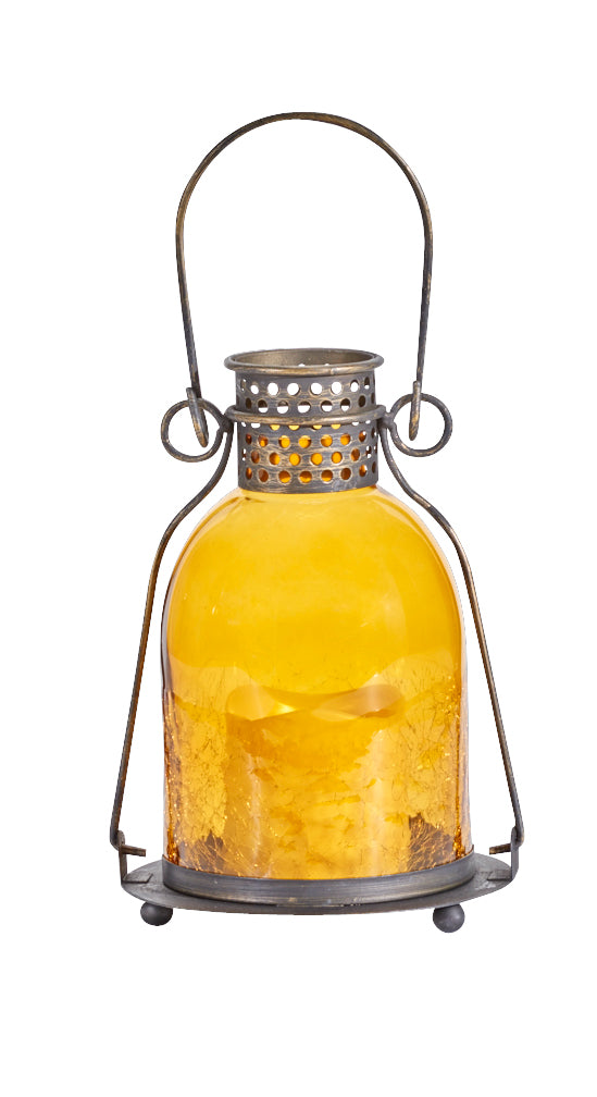 Monaco 9" H Glass LED Candle Lantern - Amber