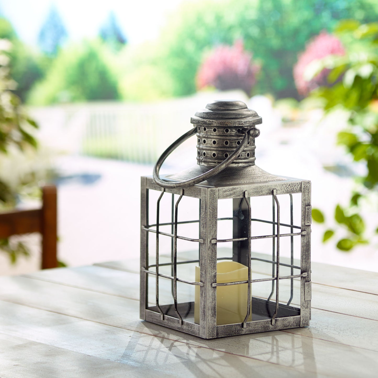 Charles LED Candle Lantern - Antique Silver
