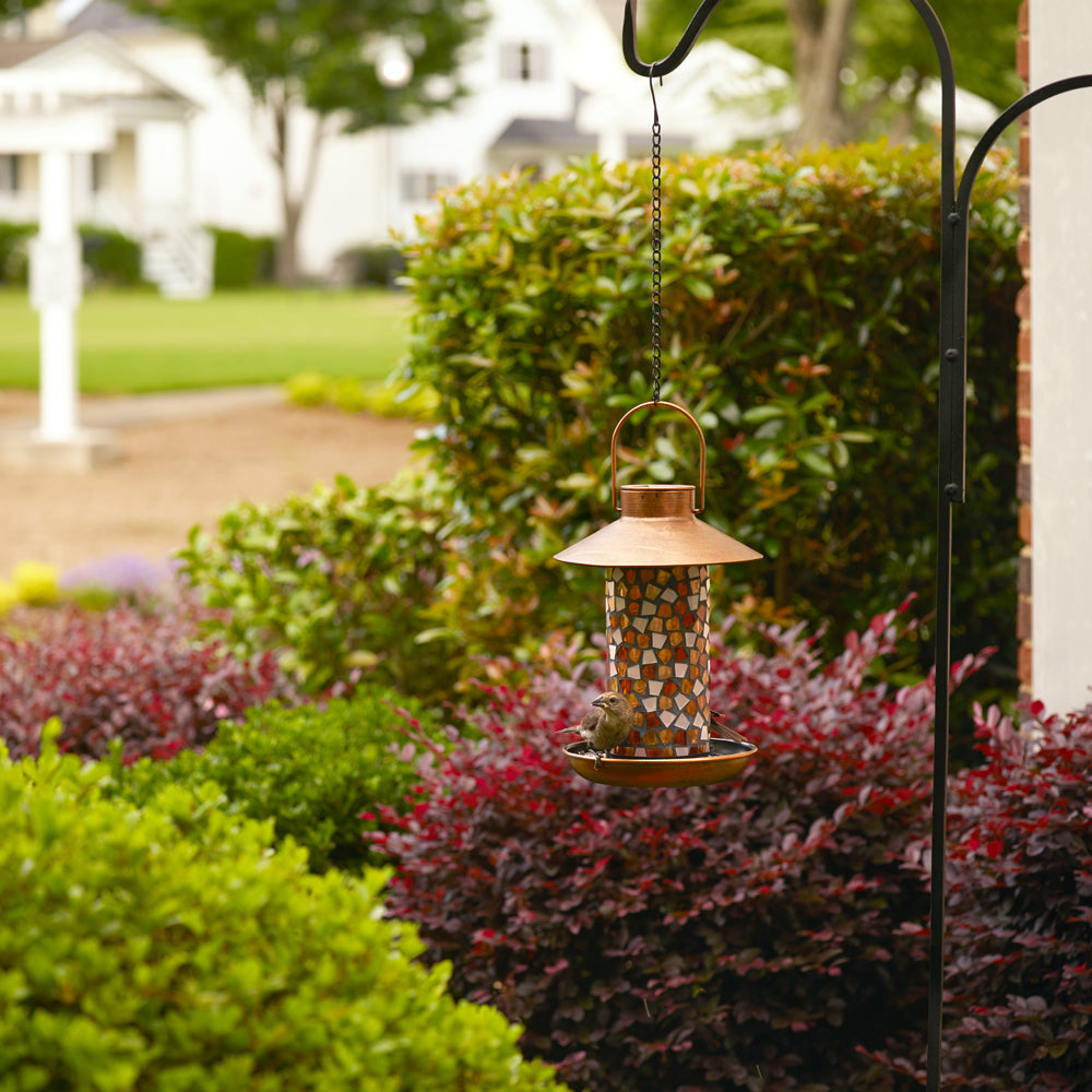 Adelie Mosaic Glass Bird Feeder with Solar Light - Copper