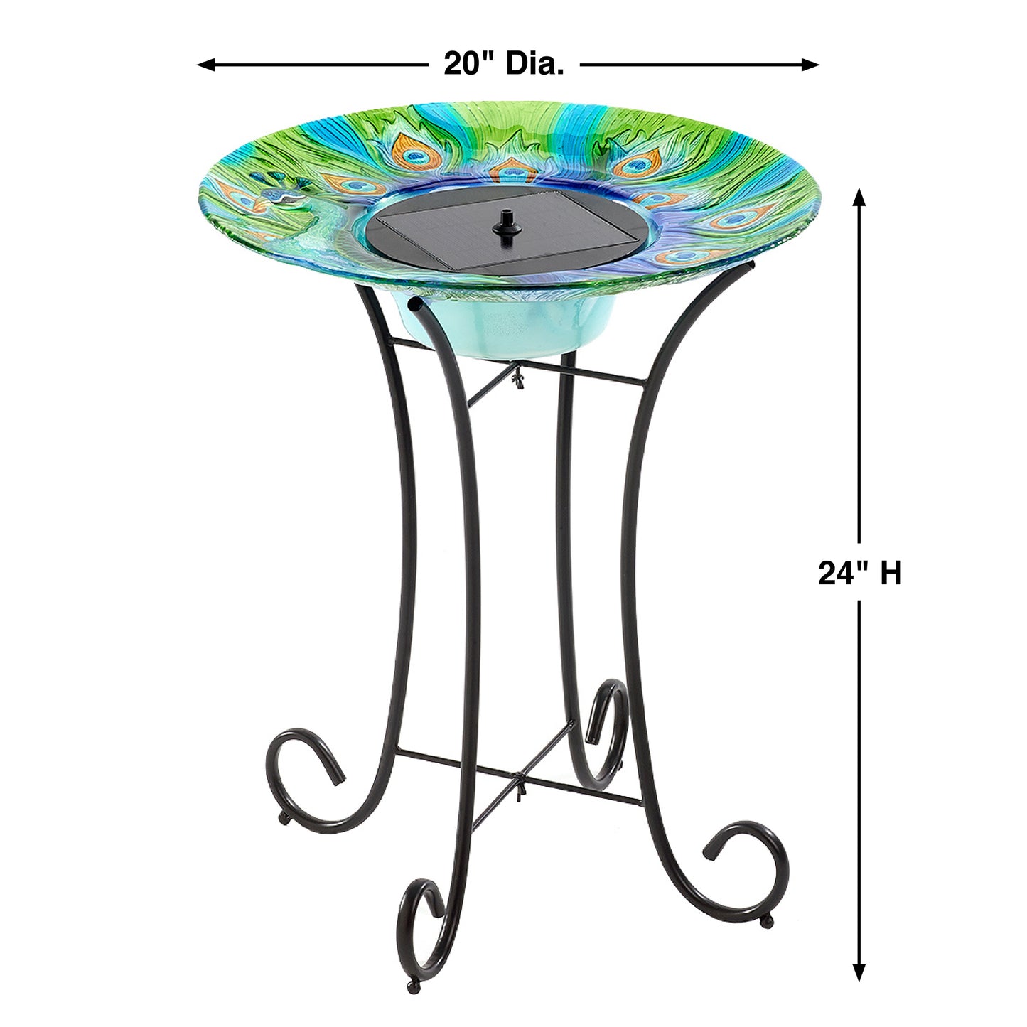 Argus Peacock Glass Solar Birdbath