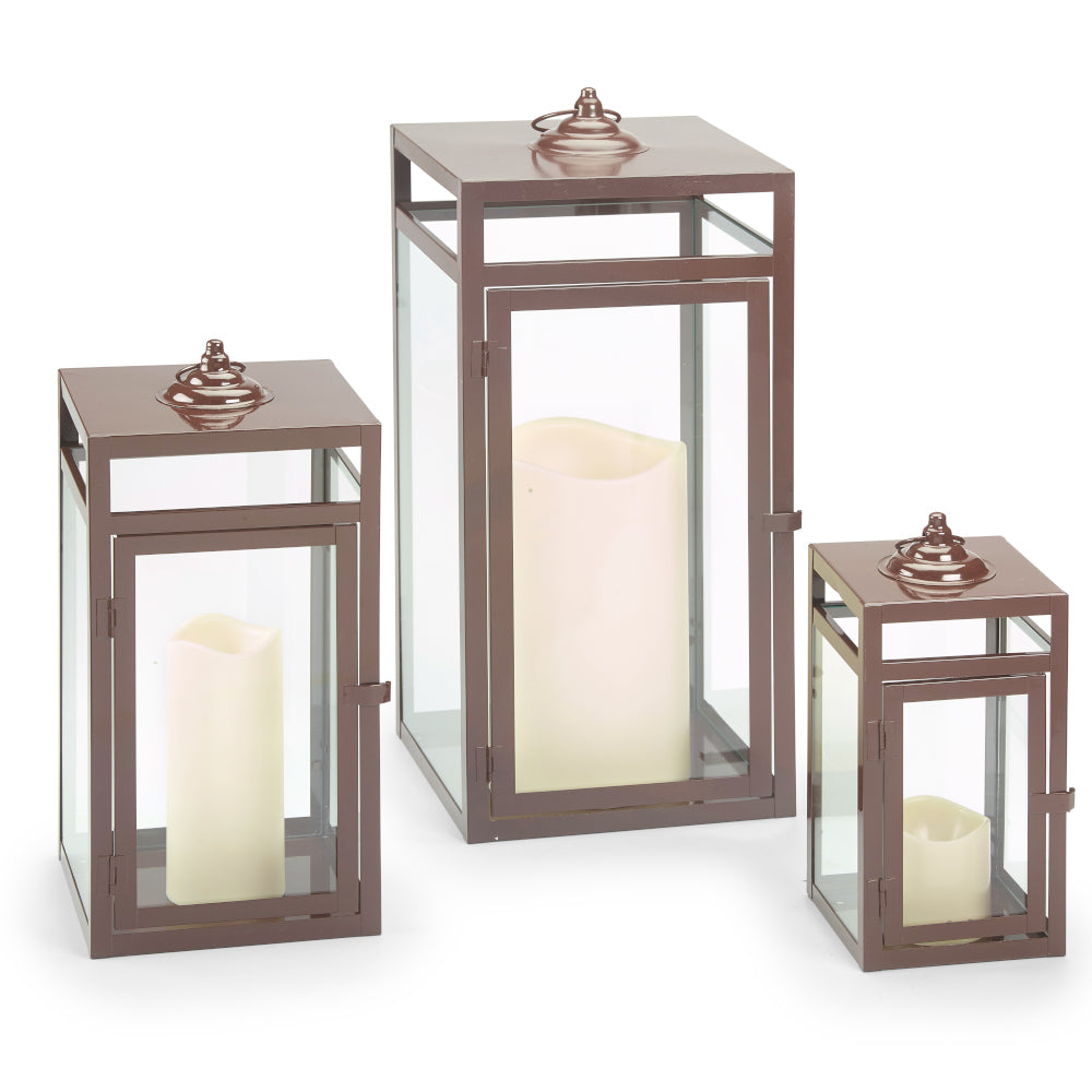 Brayson Candle Lanterns (Set of 3)- Brown