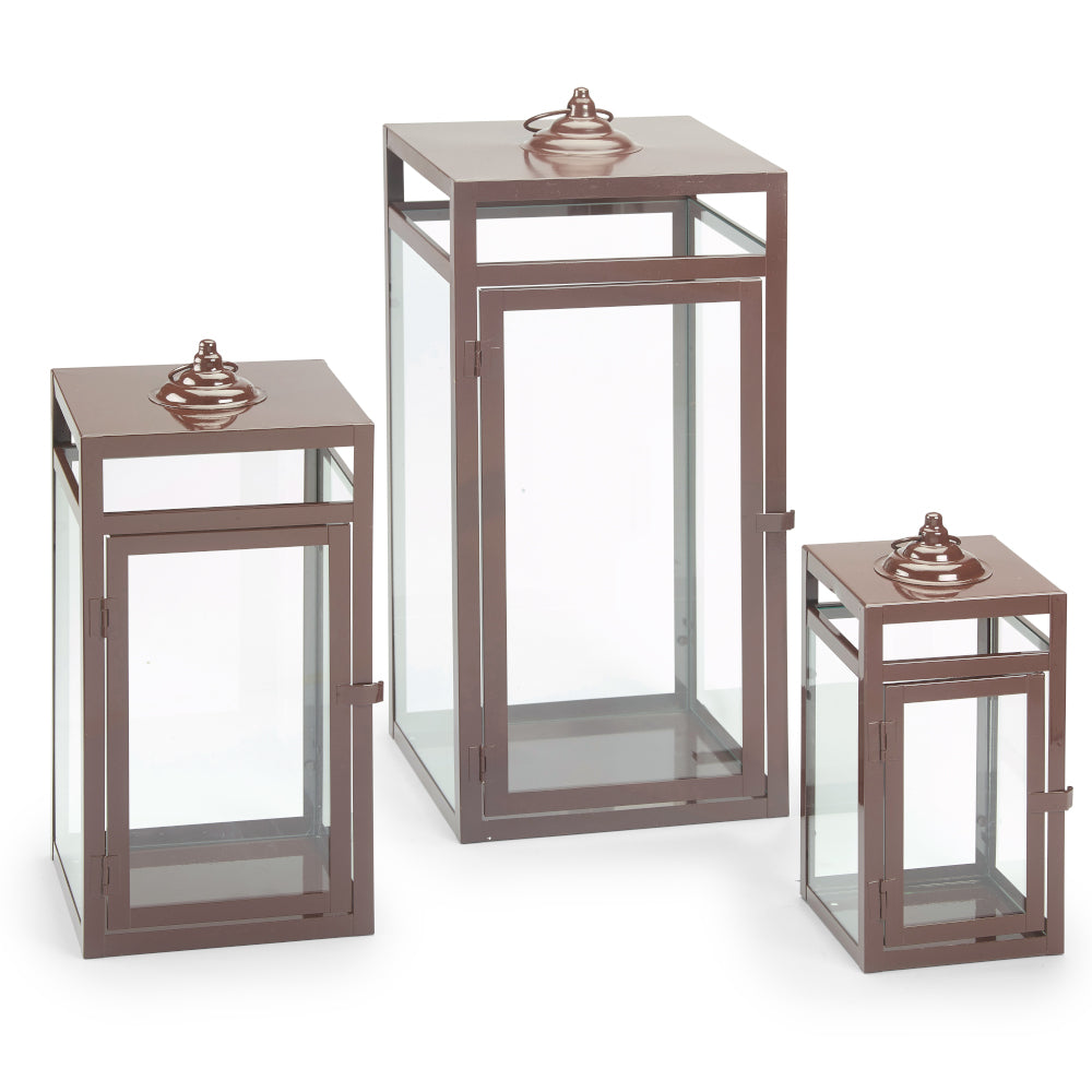 Brayson Candle Lanterns (Set of 3)- Brown