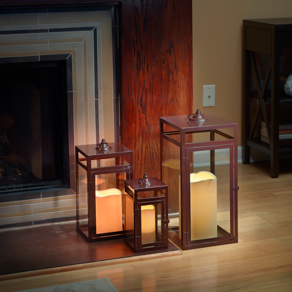 Brayson Candle Lanterns (Set of 3)- Brown