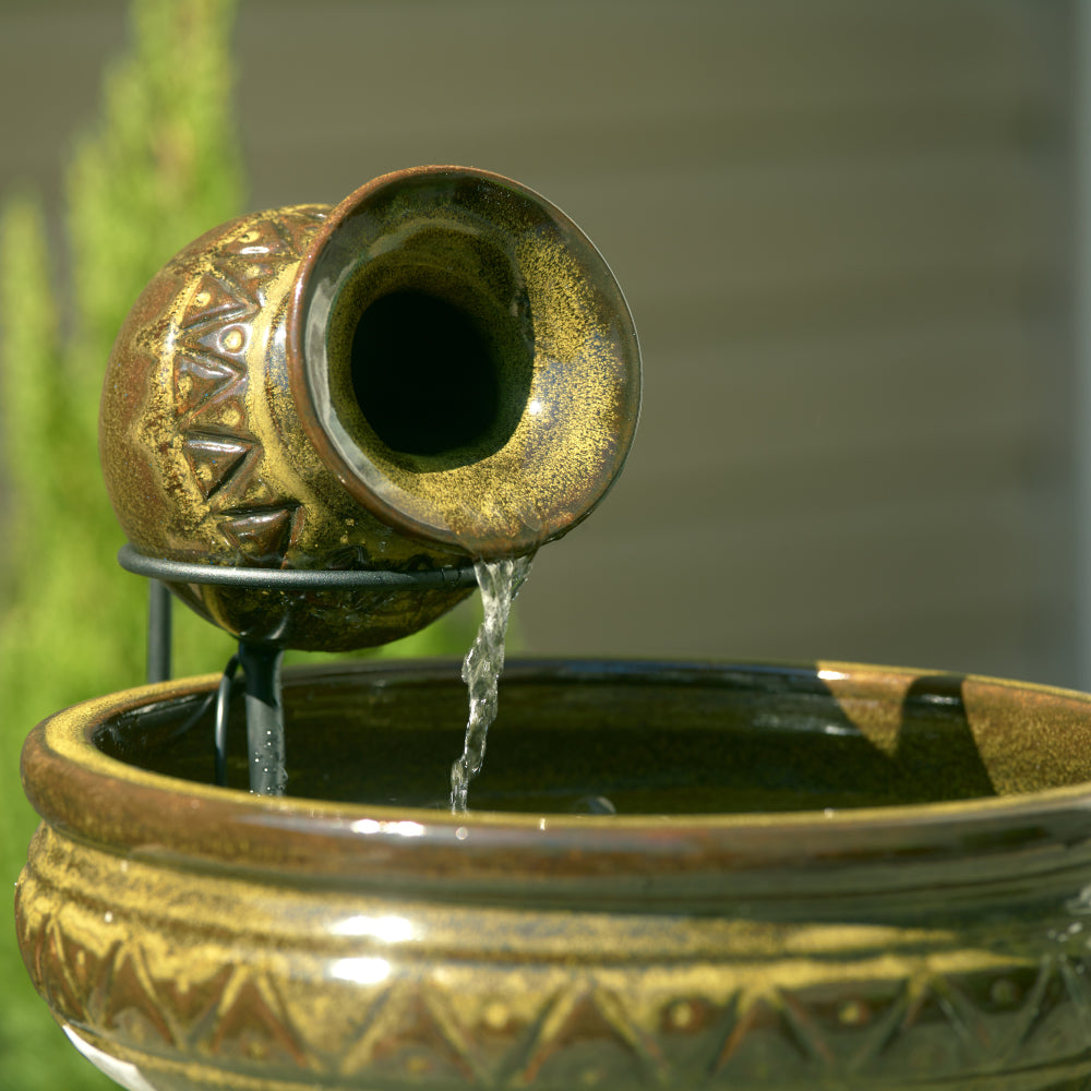 Cairo Ceramic Jug Solar Fountain - Walnut Finish