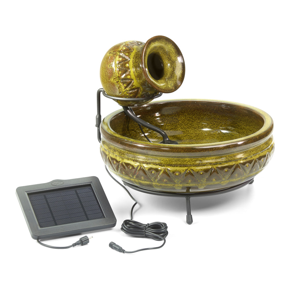 Cairo Ceramic Jug Solar Fountain - Walnut Finish