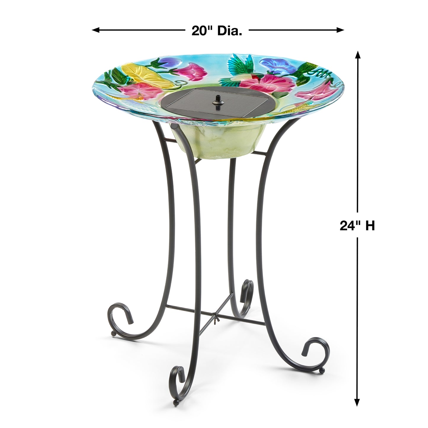 Hummingbird Glass Solar Birdbath