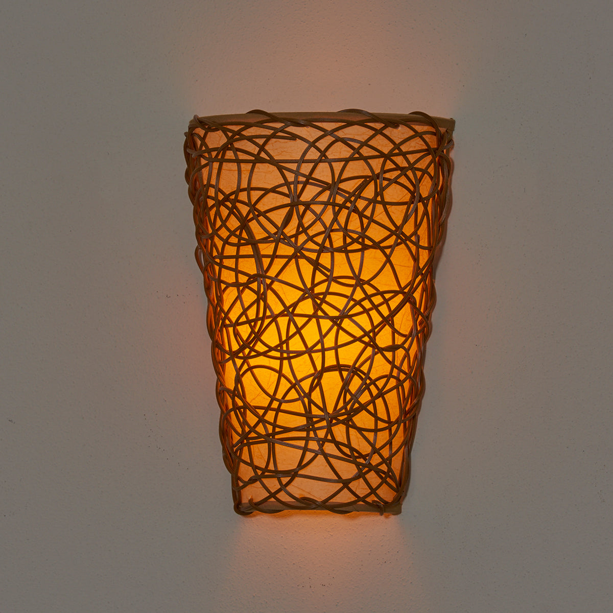 Sconce with White Shade and Black Wicker