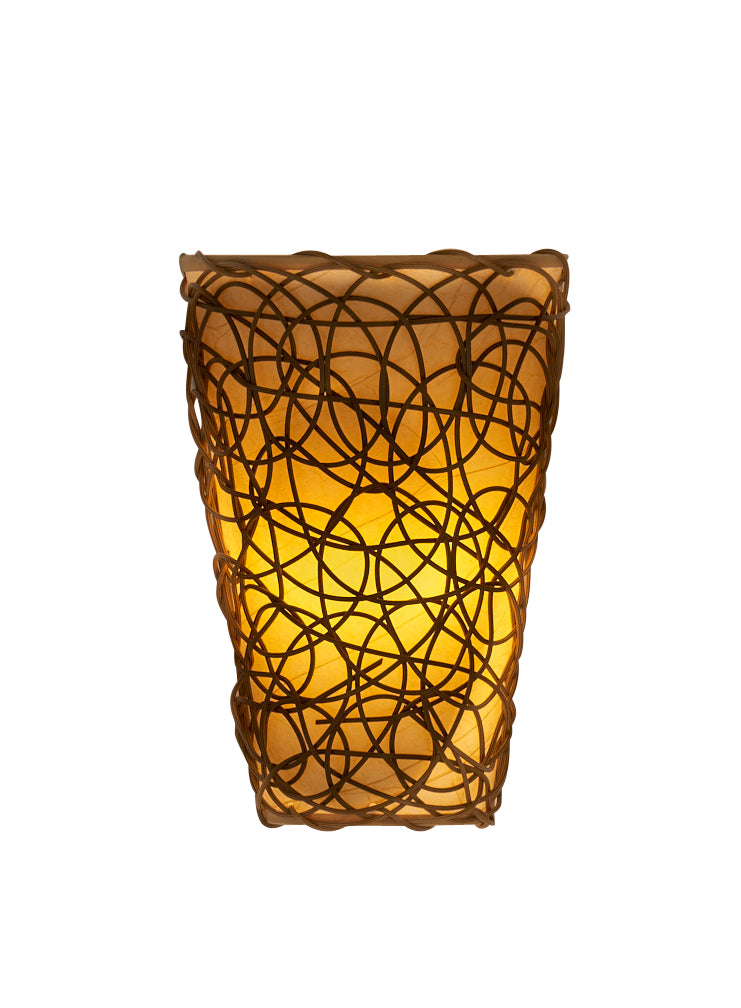 Sconce with White Shade and Black Wicker