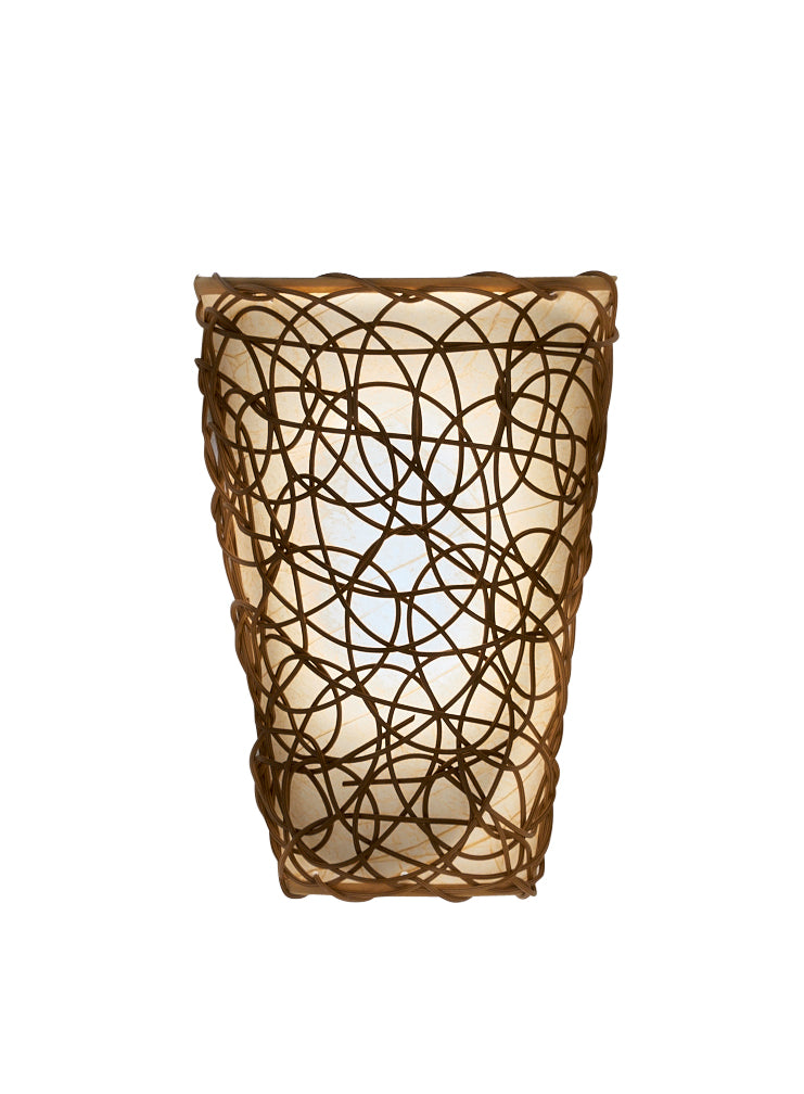 Sconce with White Shade and Black Wicker