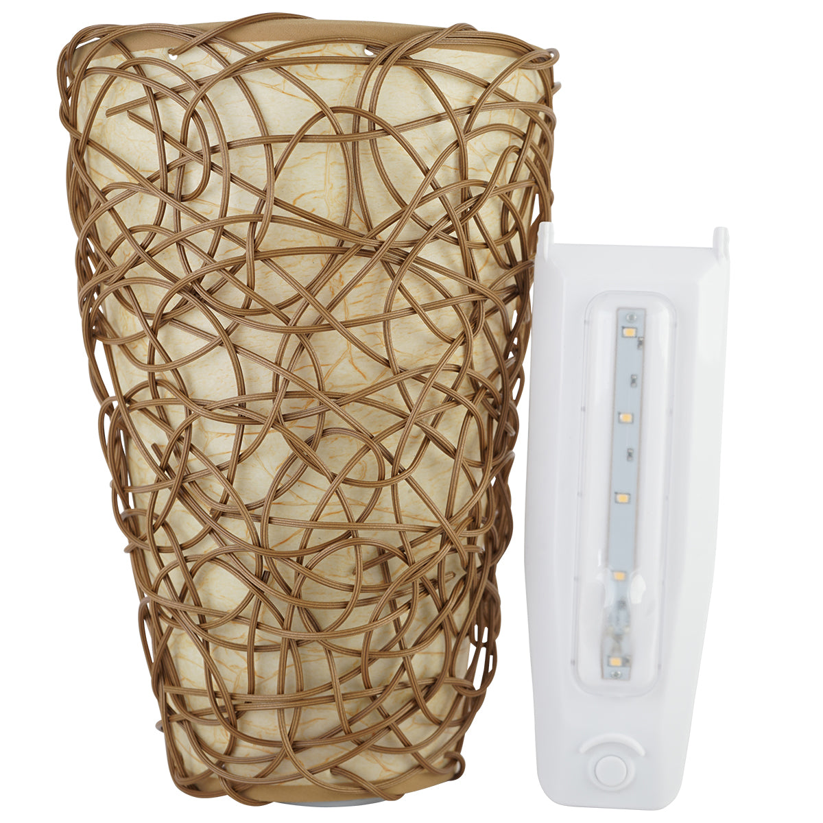 Sconce with White Shade and Black Wicker