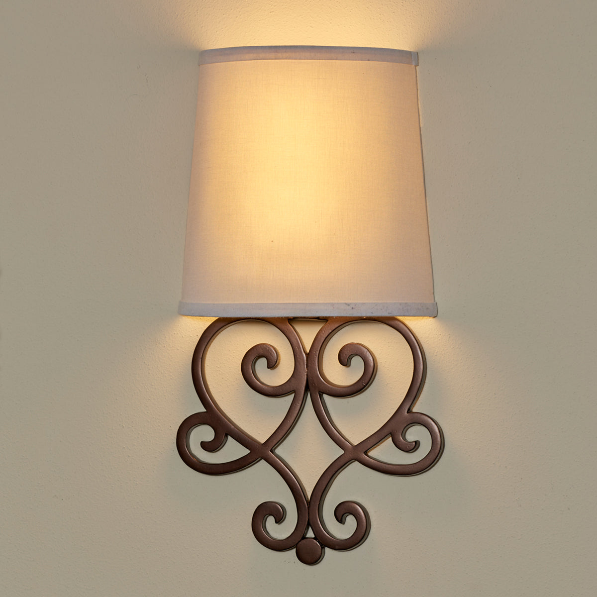 Helix Heart Scroll Wall Art Sconce with Tan Fleck Shade and Bronze Base