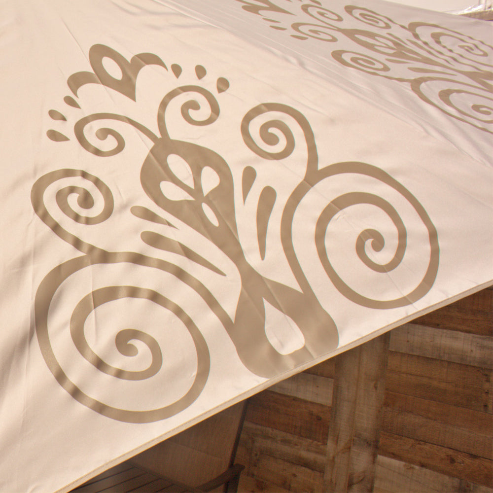Round Market Patio Umbrella - Tan Resort Print