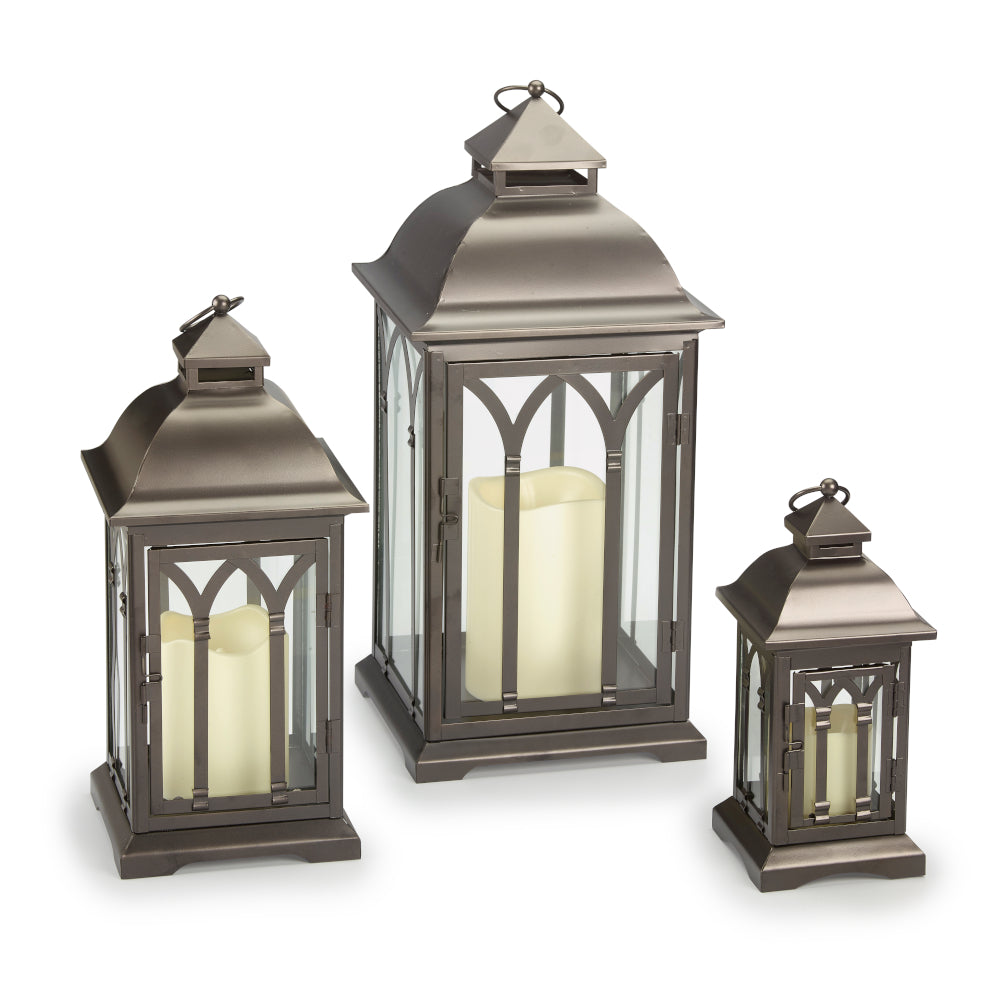 Lombard Metal Lanterns (Set of 3)- Bronze