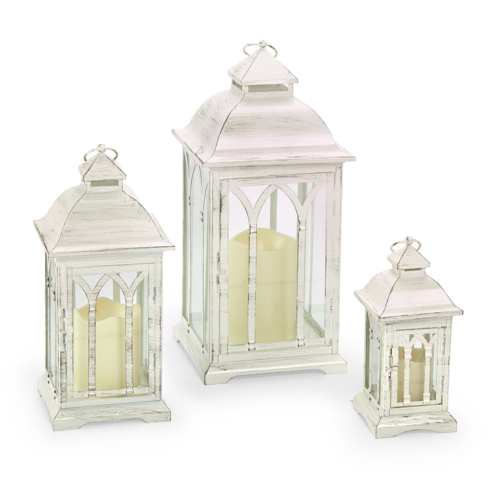 Lombard Metal Lanterns (Set of 3)- White