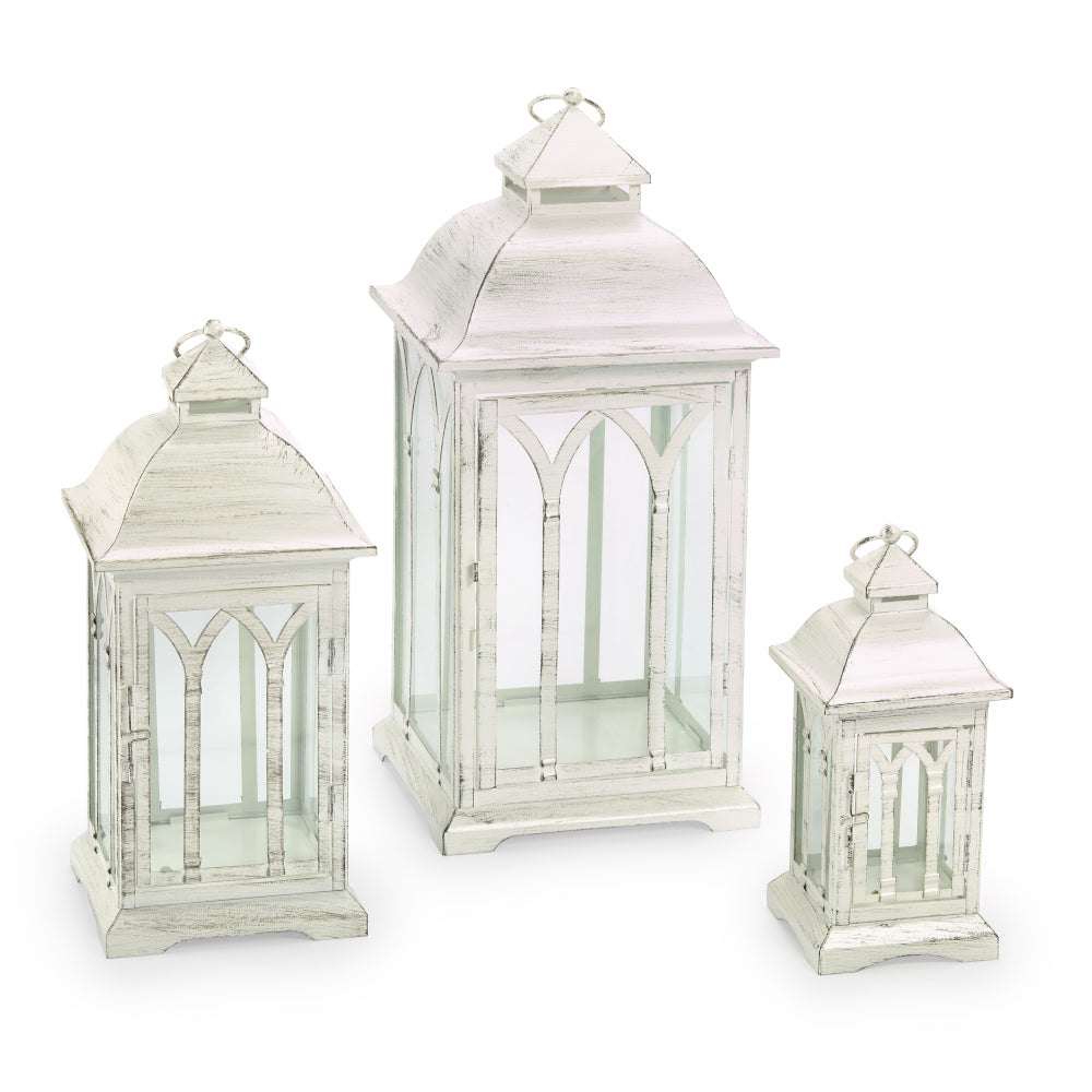 Lombard Metal Lanterns (Set of 3)- White