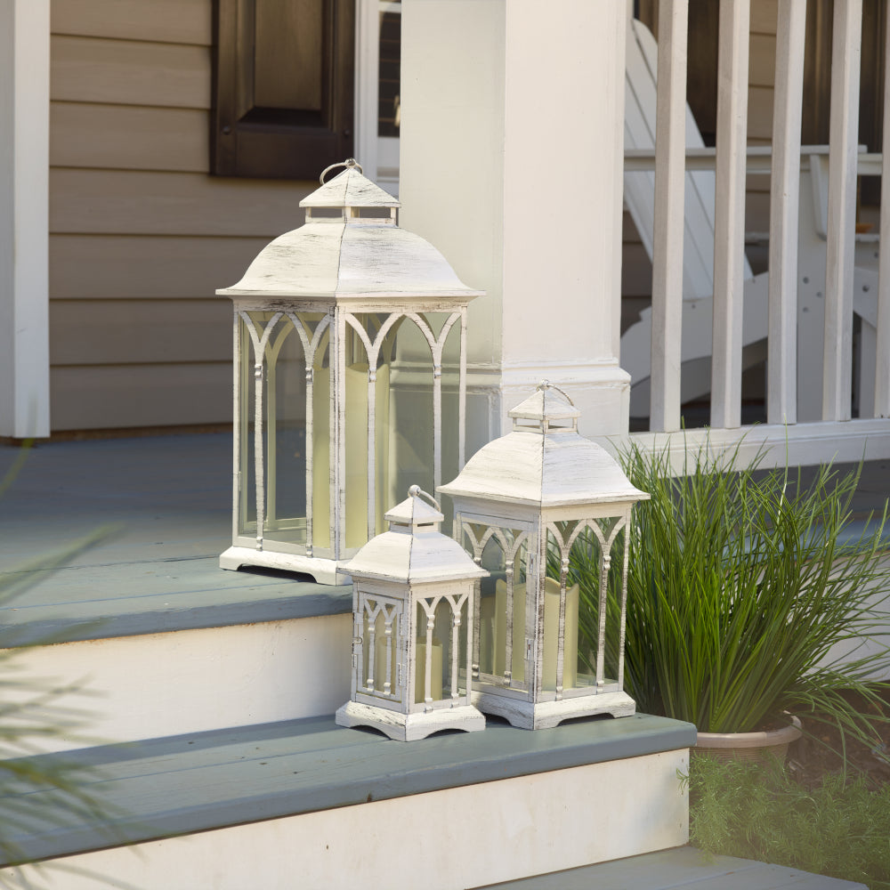 Lombard Metal Lanterns (Set of 3)- White