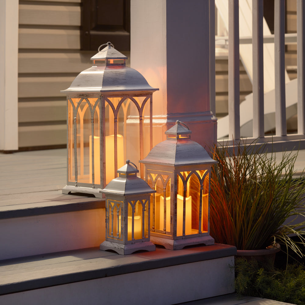 Lombard Metal Lanterns (Set of 3)- White
