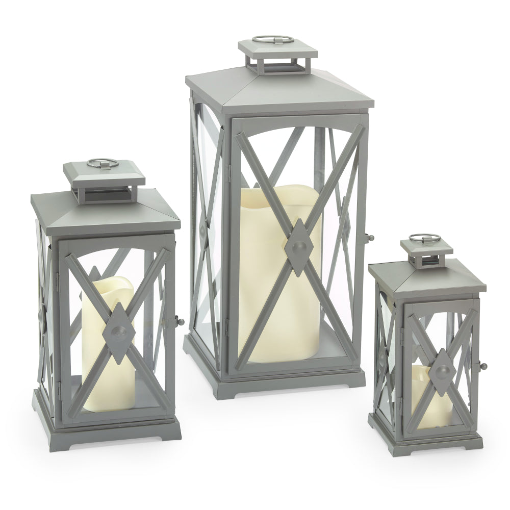 Miles Candle Lanterns (Set of 3)- Gray