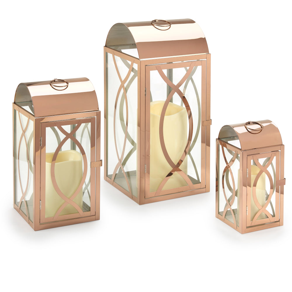 Rogan Candle Lanterns (Set of 3) - Rose Gold
