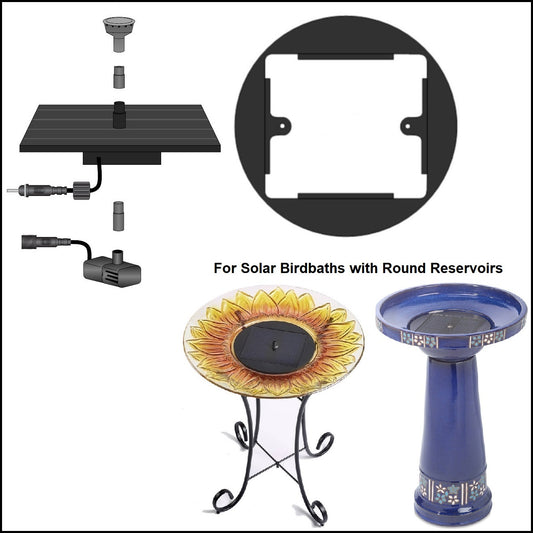 2060PKM-T Standard Solar Kit with Mounting Ring for Birdbath Fountain with Round Reservoir *Threaded Plugs