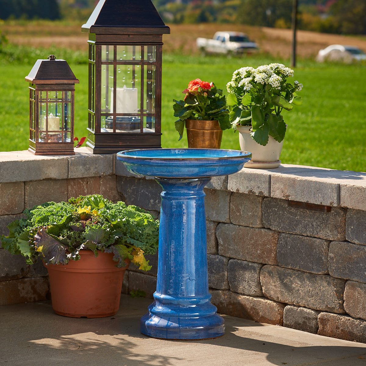 Aviatra Ceramic Traditional Birdbath - Blue