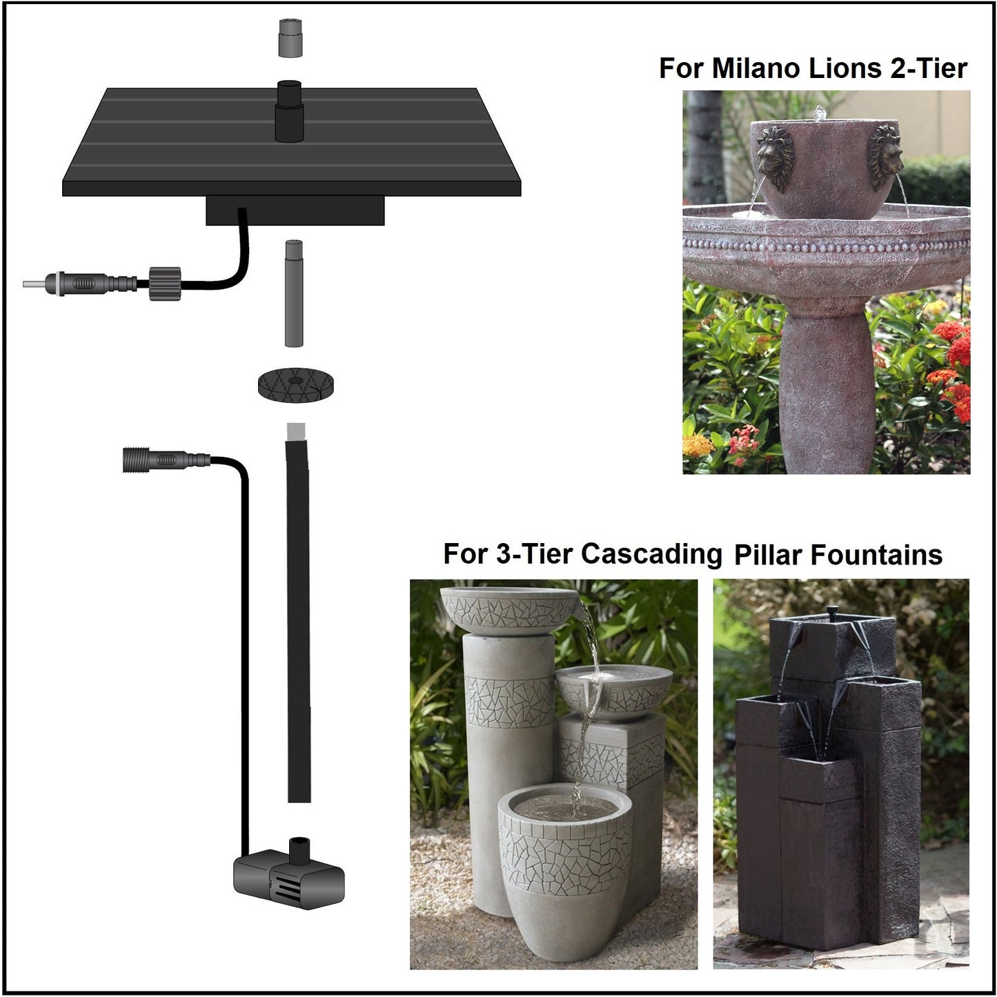 2090PKS-1W5A-T Standard Solar Kit (for 3-Tier Cascading Pillar Fountains) *Threaded Plugs