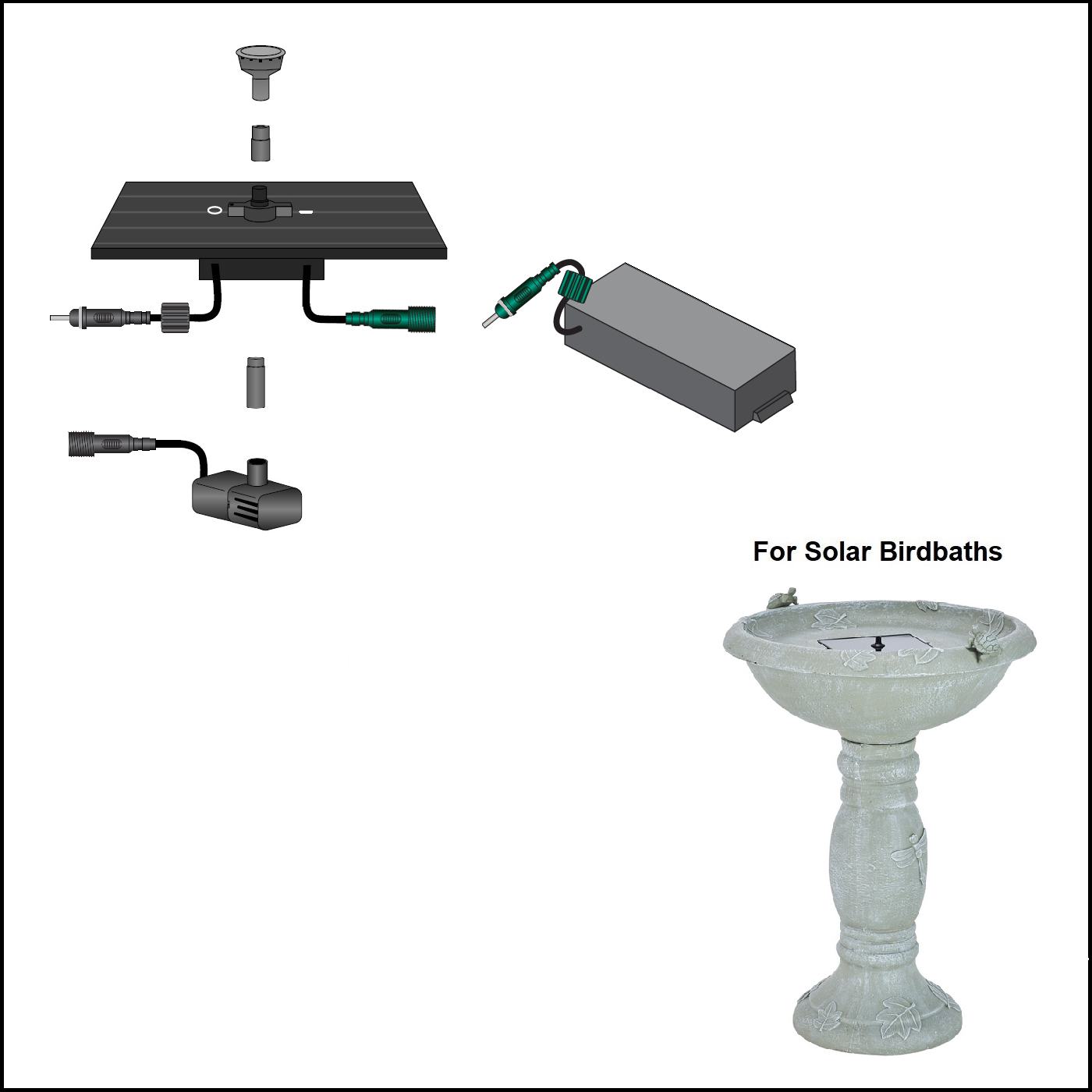 2060PKDT Solar-On-Demand Kit with Battery Pack (for Birdbath Fountain) *Threaded Plugs