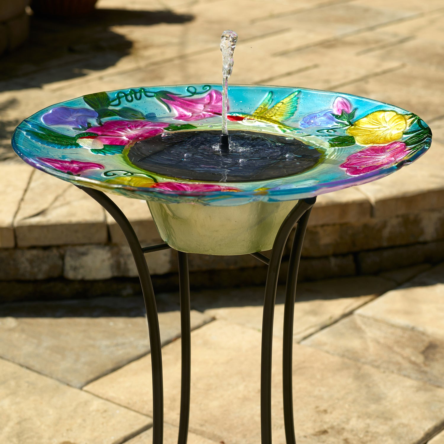 Hummingbird Glass Solar Birdbath